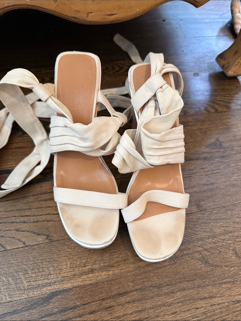 Hermes Cream Wrap-Around Leather Sandals